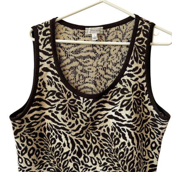 ST JOHN SPORT TANK TOP ANIMAL PRINT LEOPARD CHEETAH METALLIC GLAM LUXE BOLD L - Picture 3 of 11